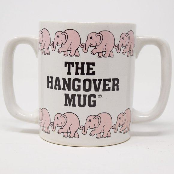 Vintage Hangover Mug Double Handle Pink Elephants Korea 1983 Chadwick Miller Gag - Picture 5 of 14